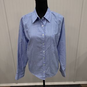 Anthropologie Maeve Women's Medium Blue Striped Oversized Button-Front Shirt